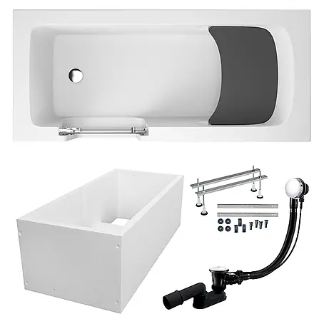Bad Land  Freistehende Badewanne VOVO Wanne 180 x 80 cm links Weiß, Tür und Sitz, Set mit Wannenträger