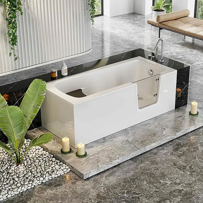 Bad Land Freistehende Badewanne AVO Seniorenbadewanne 170 x 75 cm rechts Weiß, mit Tür und Sitz - Acryl, Weiß