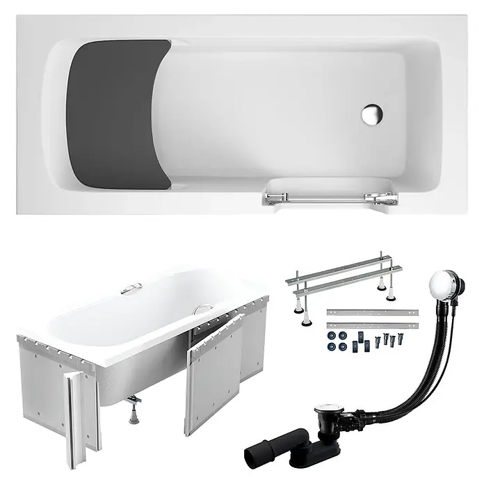 Bad Land Freistehende Badewanne AVO Wanne 180 x 80 cm rechts Weiß Tür und Sitz, Set mit Styroporverkleidung - Acryl, Weiß