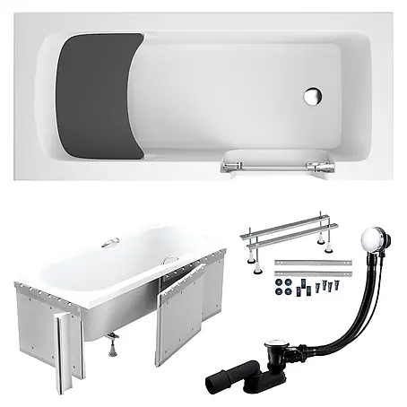 Bad Land  Freistehende Badewanne AVO Wanne 180 x 80 cm rechts Weiß Tür und Sitz, Set mit Styroporverkleidung