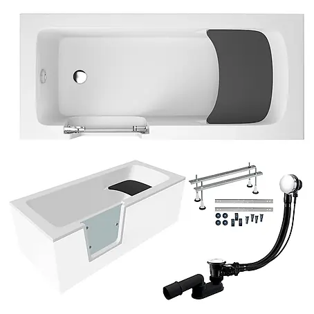 Bad Land  Freistehende Badewanne VOVO Seniorenbadewanne 170 x 75 cm links Weiß, mit Tür und Sitz