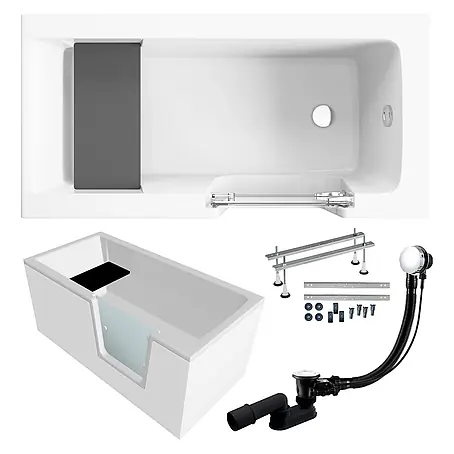 Bad Land  Freistehende Badewanne AVO Seniorenbadewanne 140 x 70 cm rechts Weiß, mit Tür und Sitz