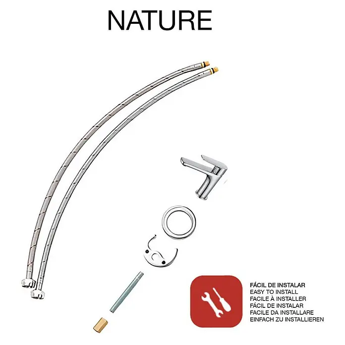Poalgi Waschtischarmatur Nature Chrom -  - Verchromter Einhebelmischer mit zwei flexiblen Schläuchen und Montagematerial für einfache Installation.