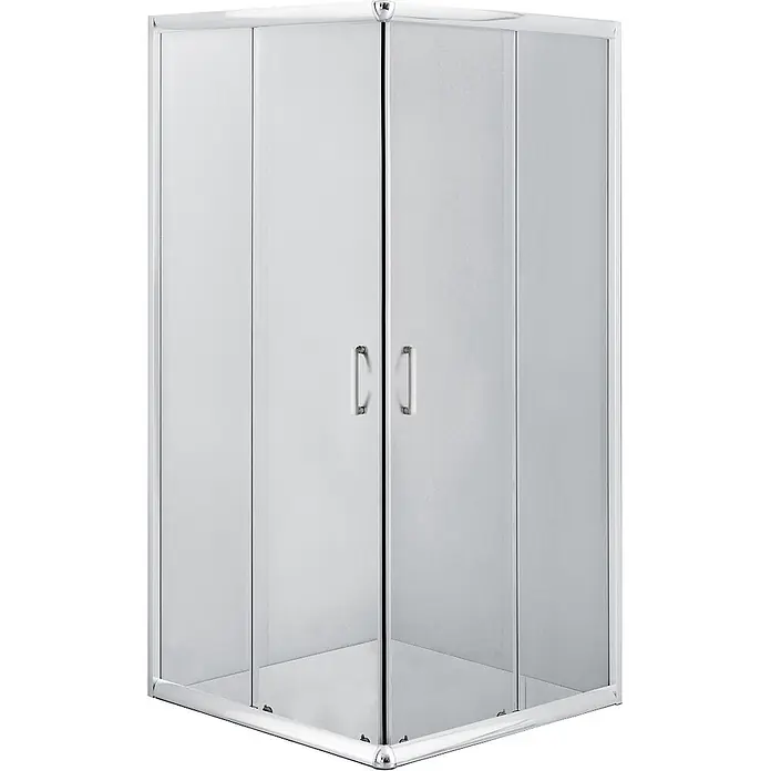 Bad Land Eckdusche FUNKIA Duschkabine quadratisch 90 x 90 x 185 cm Silber, 5 mm, Klarglas - Beschichtet, Silber, Stärke: 5 mm - Eckduschkabine mit Chromrahmen, klaren und mattierten Glasscheiben sowie zwei Schiebetüren mit Griffen.
