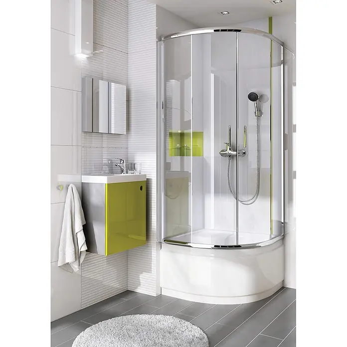 Bad Land Eckdusche FUNKIA Duschkabine Viertelkreis 80 x 80 x 185 cm Silber, 5 mm, Klarglas - Beschichtet, Silber, Stärke: 5 mm