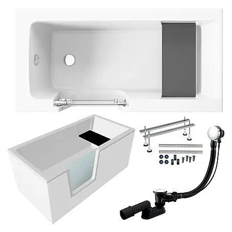 Bad Land  Freistehende Badewanne VOVO Seniorenbadewanne 140 x 70 cm links Weiß, mit Tür und Sitz