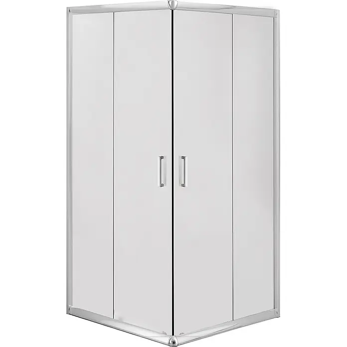 Bad Land Eckdusche FUNKIA Duschkabine quadratisch 80 x 80 x 185 cm Silber, 5 mm, Milchglas - Beschichtet, Silber, Stärke: 5 mm - Weiße Eckduschkabine mit Doppelschiebetüren, silbernen Rahmen und Griffen.