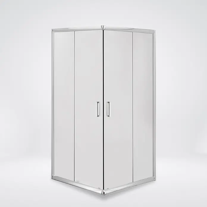Bad Land Eckdusche FUNKIA Duschkabine quadratisch 80 x 80 x 185 cm Silber, 5 mm, Milchglas - Beschichtet, Silber, Stärke: 5 mm - Eckduschkabine mit weißen Platten und Chromrahmen, mit silbernen Griffen.