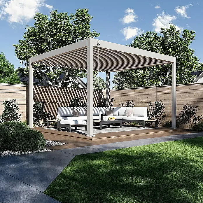 Weide Pergola Deluxe freistehend Aluminium 3,6 x 4 m Ivory-Sand - B x T: 400 x 360 cm, Farbe Gestell: Sandpapier FinishIvory Sand / RAL Farbcode 7024, Aluminium
