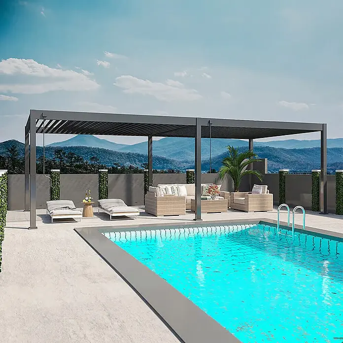 Weide Pergola Deluxe Plus freistehend Aluminium 4 x 8 m Anthrazit - B x T: 800 x 400 cm, Farbe Gestell: Sandpapier FinishAnthrazit / RAL Farbcode 7024, Aluminium