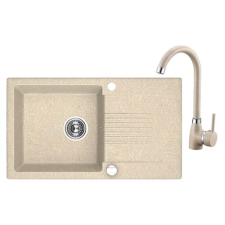 Bad Land  Einbauspüle CELIA Spülen-Set 44 x 76 cm Beige, Einzelbecken, m. Armatur