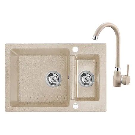 Bad Land  Einbauspüle CELIA Spülen-Set 44 x 65 cm Beige, Doppelbecken, m. Armatur