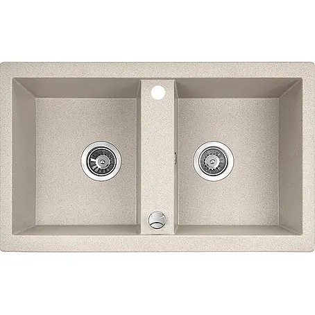 Bad Land  Einbauspüle BARBADOS Granitspüle 48 x 78 cm Beige, Doppelbecken, Siphon