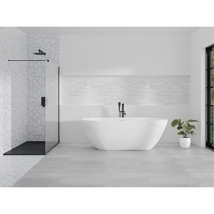 Bad Land Nischendusche KETIL Walk-In Duschwand 100 x 195 cm Schwarz, 8 mm, Transparentglas - Beschichtet, Schwarz, 8 mm