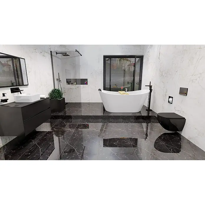 Bad Land Nischendusche KETIL Walk-In Duschwand 100 x 195 cm Schwarz, 8 mm, Transparentglas - Beschichtet, Schwarz, 8 mm
