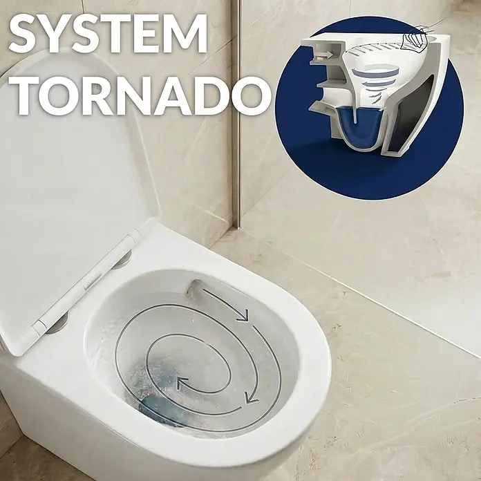 Bad Land Wand-WC VIRVEL Wand-WC Weiß, randlos, Tornado-Spülung, Slim Soft-Close WC-Sitz - WC Abgang: Waagerecht, Weiß