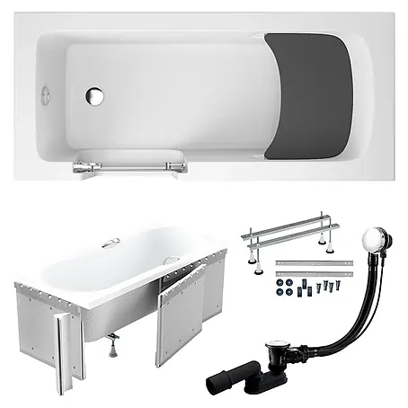 Bad Land  Freistehende Badewanne VOVO Wanne 170 x 75 cm links Weiß Tür und Sitz, Set mit Styroporverkleidung