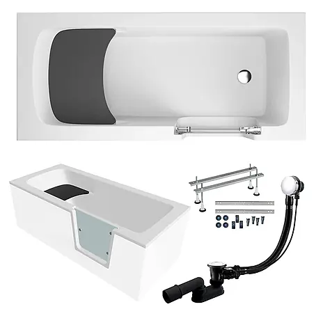 Bad Land  Freistehende Badewanne AVO Seniorenbadewanne 180 x 80 cm rechts Weiß, mit Tür und Sitz