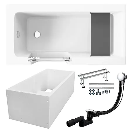 Bad Land  Freistehende Badewanne VOVO Wanne 140 x 70 cm links Weiß, Tür und Sitz, Set mit Wannenträger