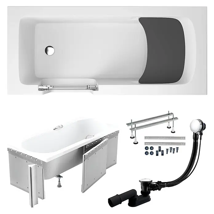 Bad Land Freistehende Badewanne VOVO Wanne 180 x 80 cm links Weiß Tür und Sitz, Set mit Styroporverkleidung - Acryl, Weiß