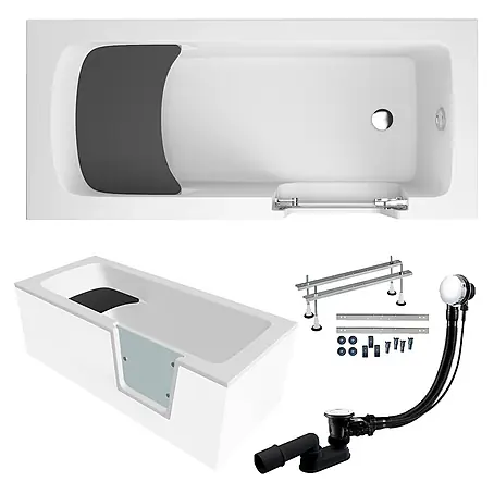 Bad Land  Freistehende Badewanne AVO Seniorenbadewanne 170 x 75 cm rechts Weiß, mit Tür und Sitz