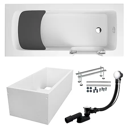Bad Land  Freistehende Badewanne AVO Wanne 170 x 75 cm rechts Weiß, Tür und Sitz, Set mit Wannenträger