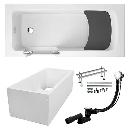 Bad Land  Freistehende Badewanne VOVO Wanne 170 x 75 cm links Weiß, Tür und Sitz, Set mit Wannenträger