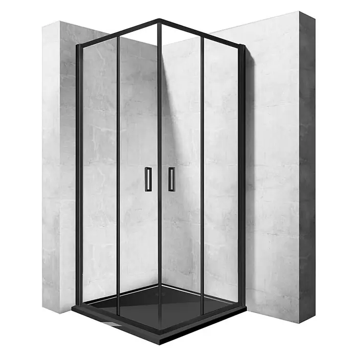 Bad Land Eckdusche PUNTO Duschkabine quadratisch 80 x 80 x 190 cm Schwarz, 5 mm, Klarglas - Beschichtet, Schwarz, Stärke: 5 mm