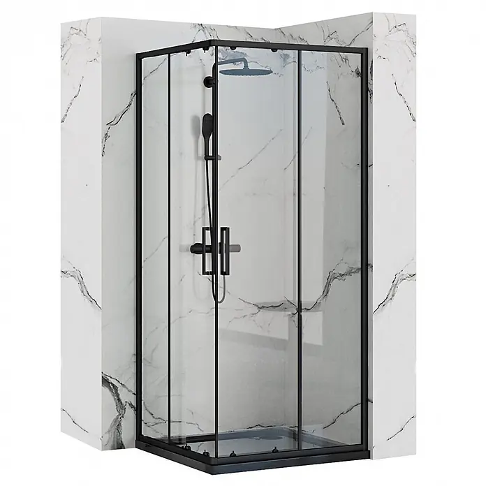Bad Land Eckdusche PUNTO Duschkabine quadratisch 80 x 80 x 190 cm Schwarz, 5 mm, Klarglas - Beschichtet, Schwarz, Stärke: 5 mm