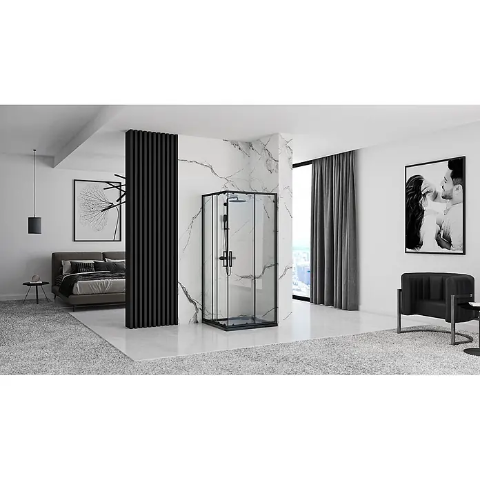 Bad Land Eckdusche PUNTO Duschkabine quadratisch 80 x 80 x 190 cm Schwarz, 5 mm, Klarglas - Beschichtet, Schwarz, Stärke: 5 mm