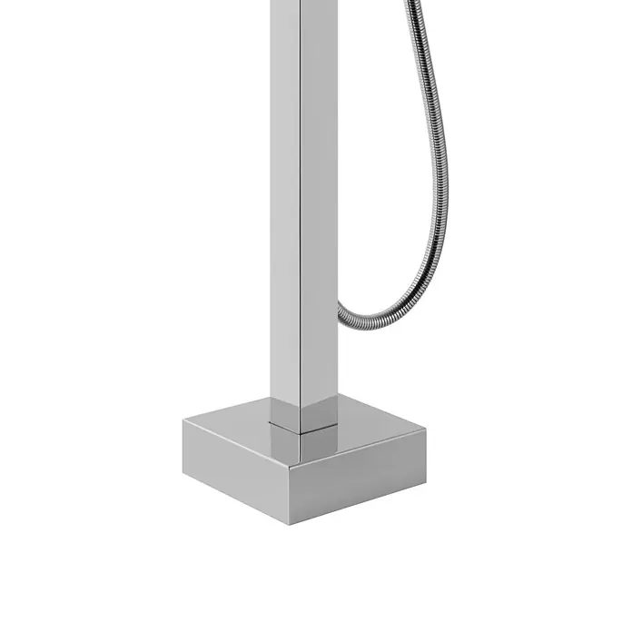 Bad Land Badewannenstandarmatur ANGO freistehende Badewannenarmatur Chrom - Chrom, Matt - Sockel und Säule aus poliertem Chrom mit flexiblem Metallbrauseschlauch.