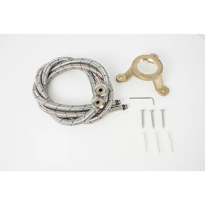 Bad Land Badewannenstandarmatur ANGO freistehende Badewannenarmatur Chrom - Chrom, Matt - Installationsset für Armaturen mit flexiblen Schläuchen, Messinghalterung, Inbusschlüssel, Schrauben und Dübeln.