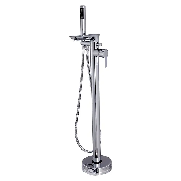 Bad Land Badewannenstandarmatur GLAMOUR freistehende Badewannenarmatur Silber - Silber, Glänzend - Freistehende Badewannenarmatur aus poliertem Chrom mit Einhebelmischer und integrierter Handbrause auf rundem Sockel.