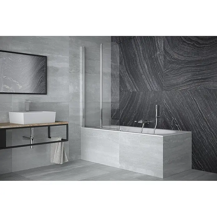 Bad Land Badewannenaufsatz Badewannenaufsatz 2-teilig PRIME 2 90x140 cm ESG 5 mm Klarglas Silber - 2 Stk., Transparent / Silber
