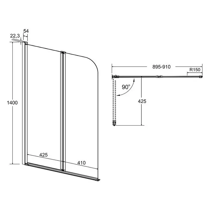 Bad Land Badewannenaufsatz Badewannenaufsatz 2-teilig PRIME 2 90x140 cm ESG 5 mm Klarglas Silber - 2 Stk., Transparent / Silber