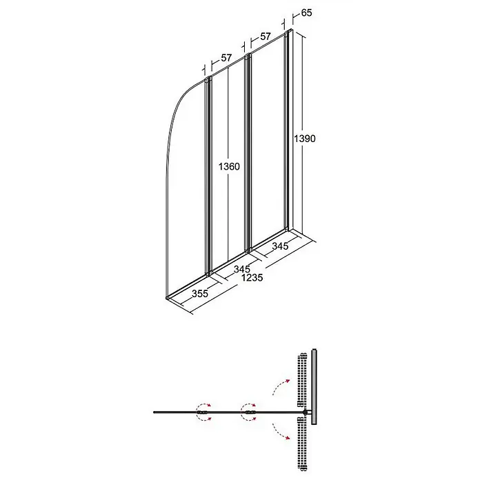 Bad Land Badewannenaufsatz Badewannenaufsatz 3-teilig AMBITION 3 123,5x139 cm ESG 4 mm Klarglas Silber - 3 Stk., Transparent / Silber