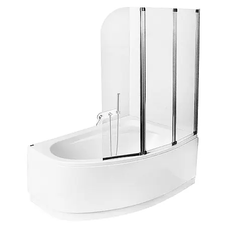 Bad Land  Badewannenaufsatz Badewannenaufsatz 3-teilig AMBITION 3 123,5x139 cm ESG 4 mm Klarglas Silber