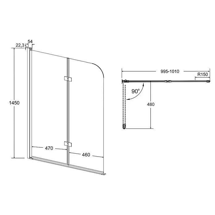 Bad Land Badewannenaufsatz Badewannenaufsatz 2-teilig AVIGO 100x140 cm ESG 5 mm Klarglas Silber - 2 Stk., Transparent / Silber