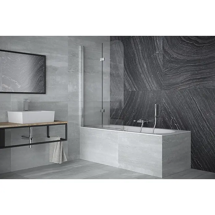 Bad Land Badewannenaufsatz Badewannenaufsatz 2-teilig AVIGO 100x140 cm ESG 5 mm Klarglas Silber - 2 Stk., Transparent / Silber