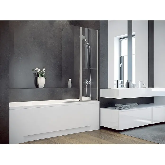 Bad Land Badewannenaufsatz Badewannenaufsatz 2-teilig AMBITION 2 80x140 cm ESG 4 mm Klarglas Silber - 2 Stk., Transparent / Silber