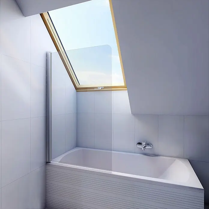 Bad Land Badewannenaufsatz Badewannenaufsatz 1-teilig DS1 80x140 cm ESG 5 mm Klarglas Silber - 1 Stk., Transparent / Silber