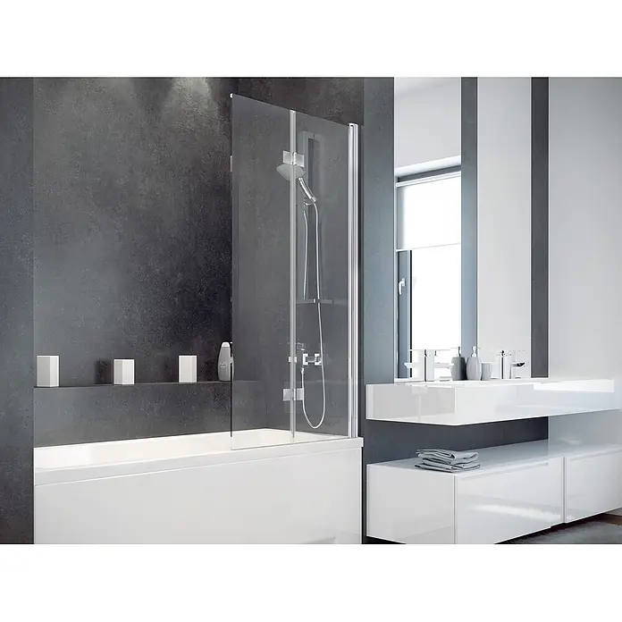 Bad Land Badewannenaufsatz Badewannenaufsatz 2-teilig PRESTIGO 80x150 cm ESG 6 mm Klarglas Silber - 2 Stk., Transparent / Silber