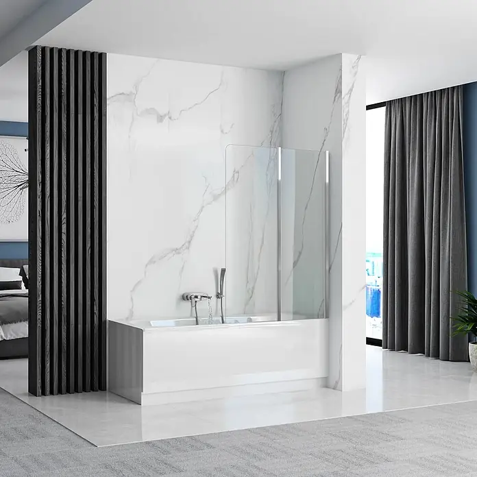 Bad Land Badewannenaufsatz Badewannenaufsatz 2-teilig AGAT 100x140 cm ESG 5 mm Klarglas Silber - 2 Stk., Transparent / Silber