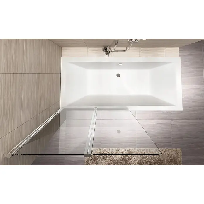 Bad Land Badewannenaufsatz Badewannenaufsatz 2-teilig AGAT 100x140 cm ESG 5 mm Klarglas Silber - 2 Stk., Transparent / Silber