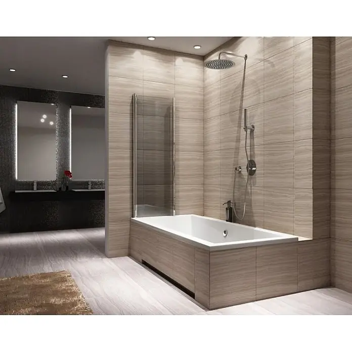Bad Land Badewannenaufsatz Badewannenaufsatz 2-teilig AGAT 100x140 cm ESG 5 mm Klarglas Silber - 2 Stk., Transparent / Silber