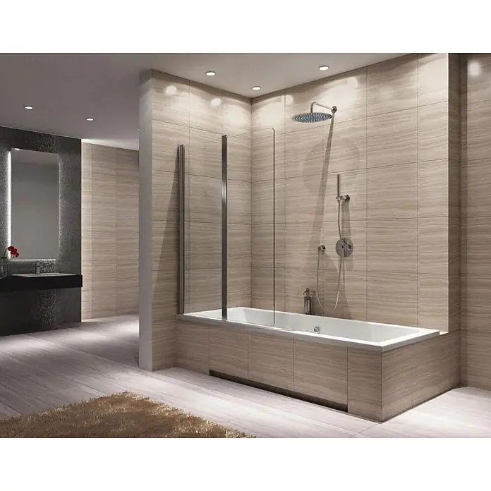 Bad Land Badewannenaufsatz Badewannenaufsatz 2-teilig AGAT 100x140 cm ESG 5 mm Klarglas Silber - 2 Stk., Transparent / Silber