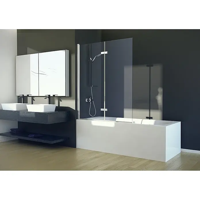 Bad Land Badewannenaufsatz Badewannenaufsatz 2-teilig LUMIX 100x145 cm ESG 6 mm Klarglas Silber - 2 Stk., Transparent / Silber