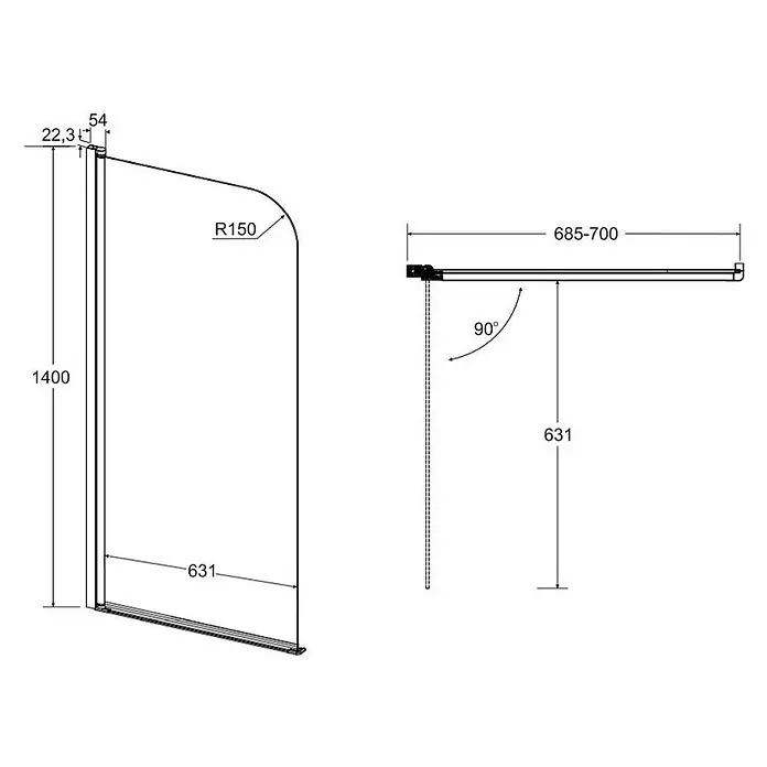 Bad Land Badewannenaufsatz Badewannenaufsatz 1-teilig PRIME 1 70x140 cm ESG 5 mm Klarglas Silber - 1 Stk., Transparent / Silber