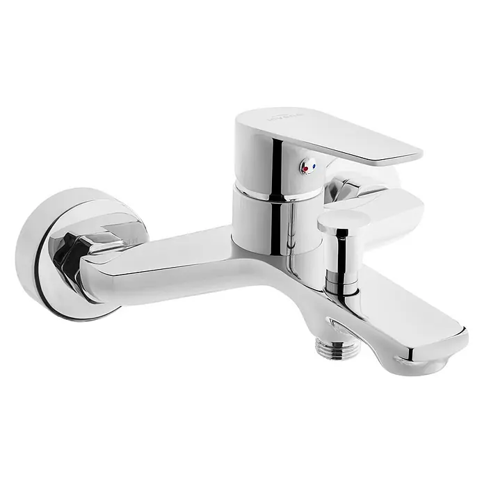 Bad Land Badewannenarmatur DOKOS Badewannenarmatur Silber - Silber, Glänzend - Verchromte Einhebel-Wannen-/Brausearmatur mit Umsteller für Wandmontage.
