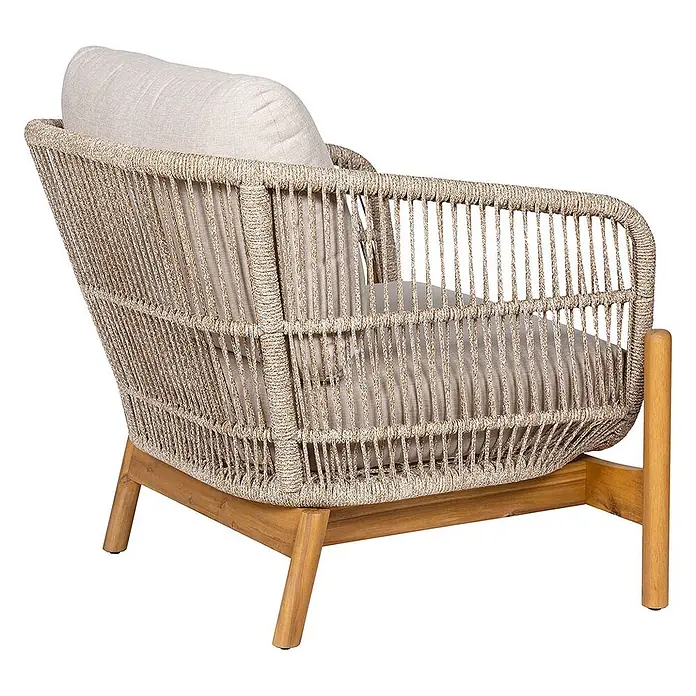 Ebuy24 Garten-Loungesessel Stuhl Terracina - 1 Stk., Akazie, Seil, Metall, Braun, B x T x H: 86 x 79 x 72 cm